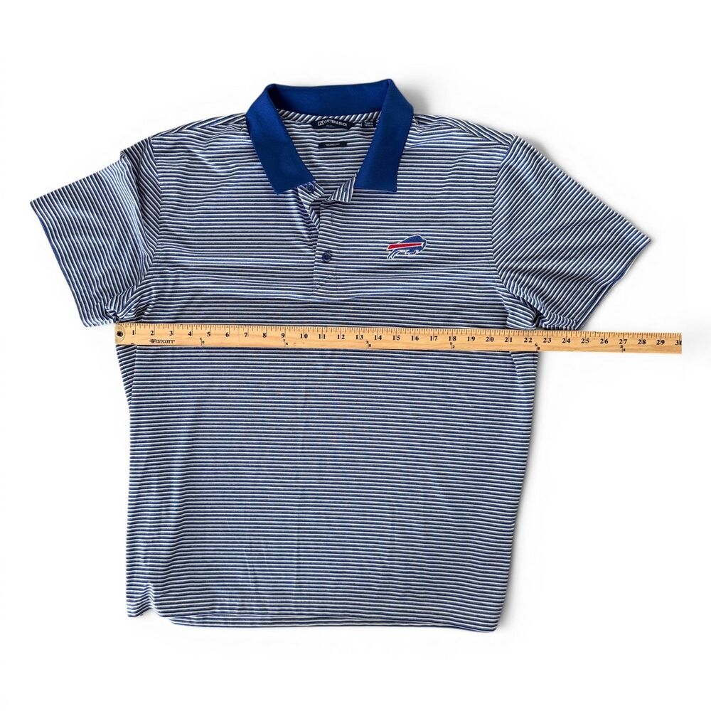 Cutter & Buck Buffalo Bills Tailored Fit Striped Polo Shirt Blue White Men's XL - Picture 5 of 5